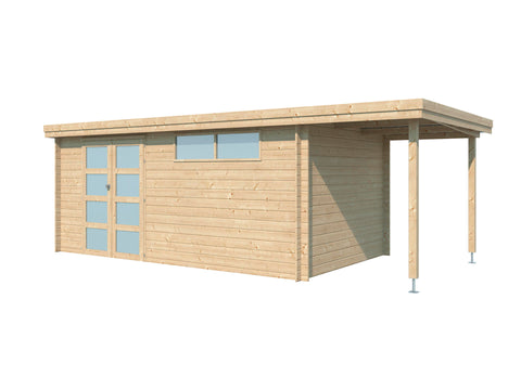 Gardenas Ervik IV houten tuinhuis 505x295x219 cm blokhut + extensie 150cm
