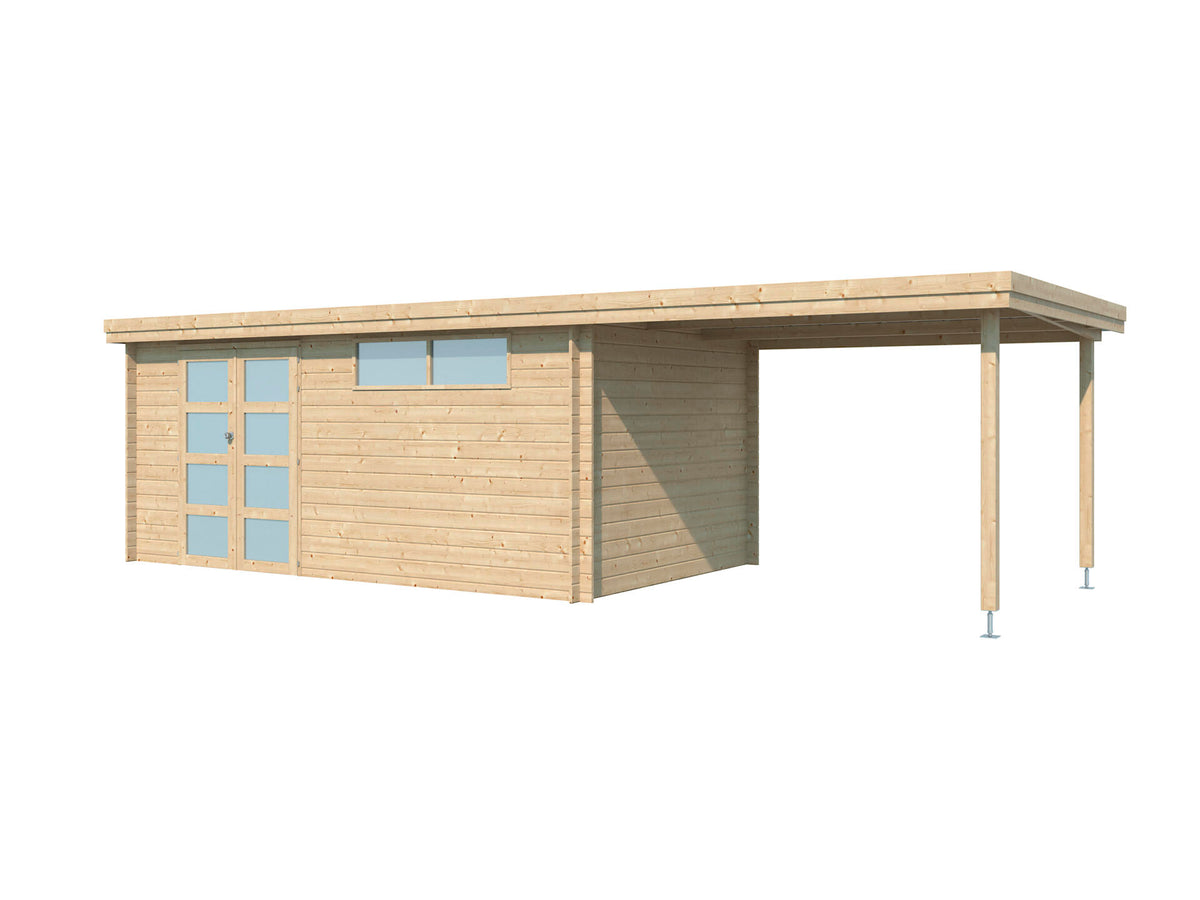 Gardenas Ervik IV houten tuinhuis 505x295x219 cm blokhut + extensie 300cm