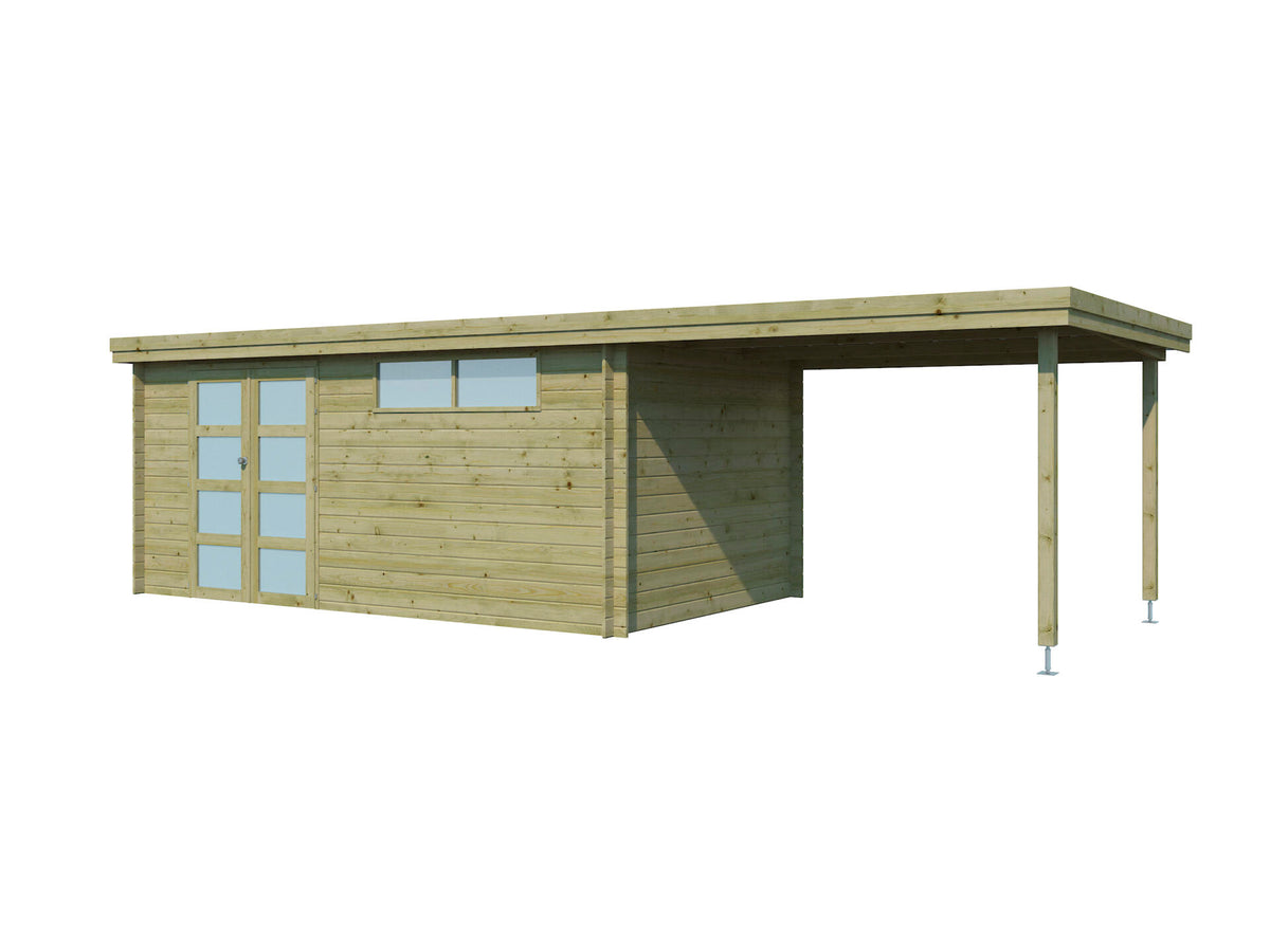 Gardenas Ervik IV houten tuinhuis 505x295x219 cm blokhut geïmpregneerd anticondensbescherming + extensie 300cm