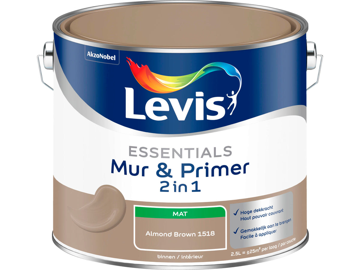 Levis Essentials 2-in-1 muurverf & primer 2,5l almond brown