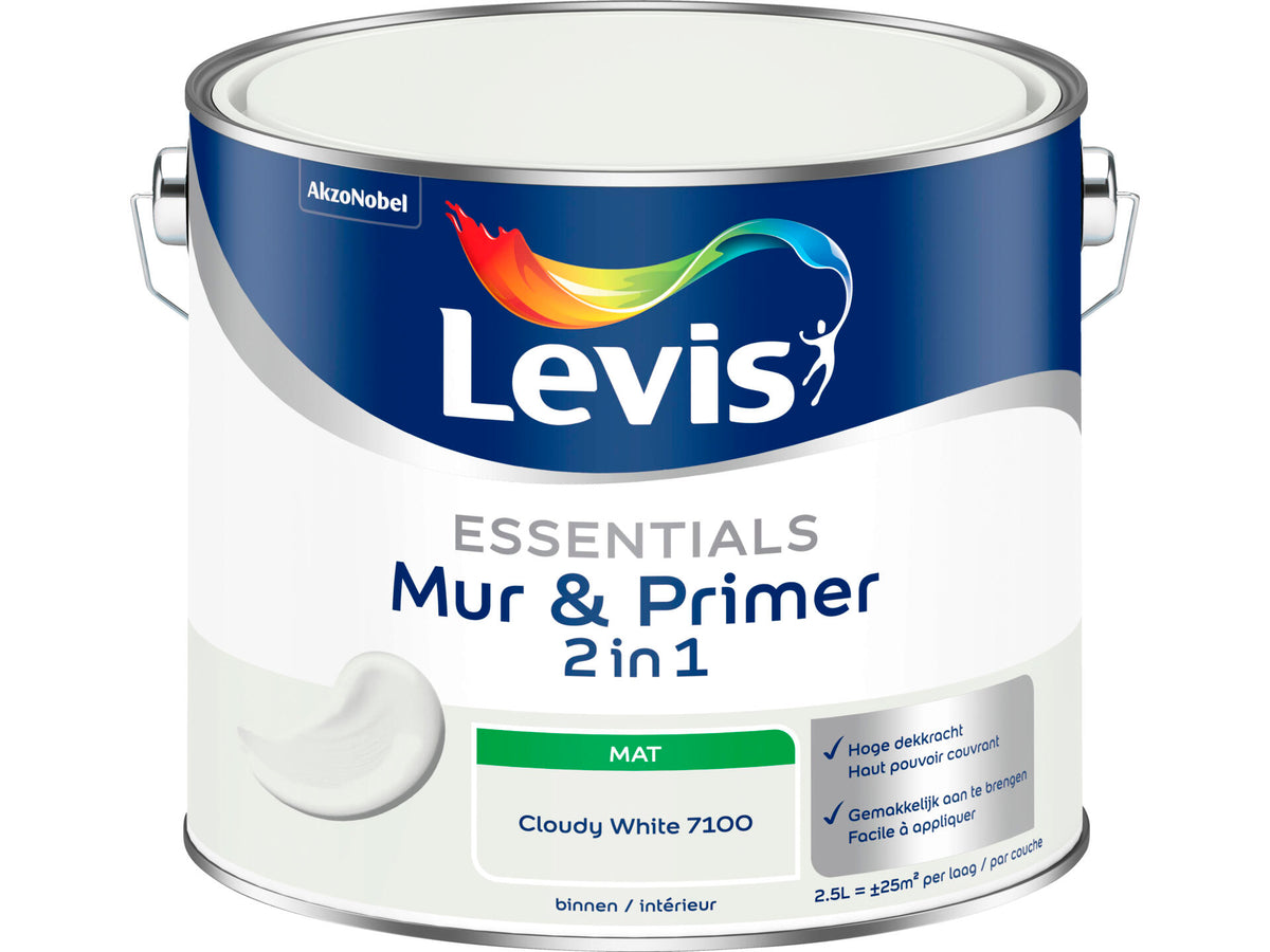 Levis Essentials 2-in-1 muurverf & primer 2,5l cloudy white