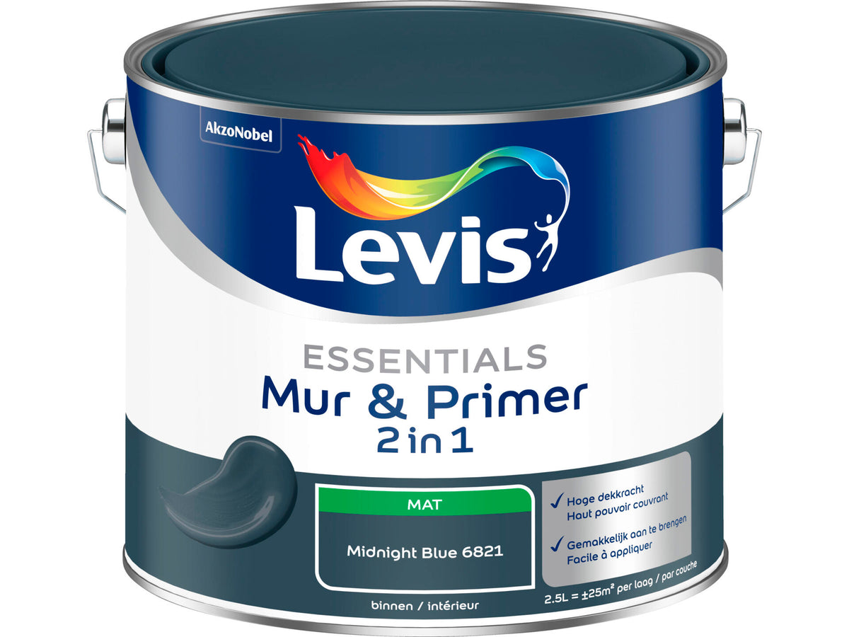 Levis Essentials 2-in-1 muurverf & primer 2,5l midnight blue