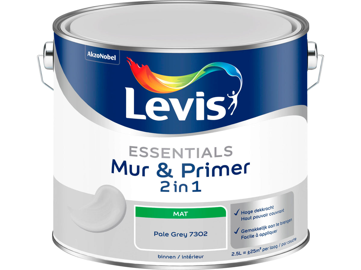 Levis Essentials 2-in-1 muurverf & primer 2,5l pale grey