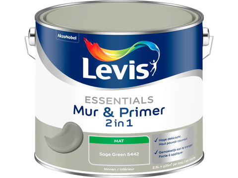 Levis Essentials 2-in-1 muurverf & primer 2,5l sage green