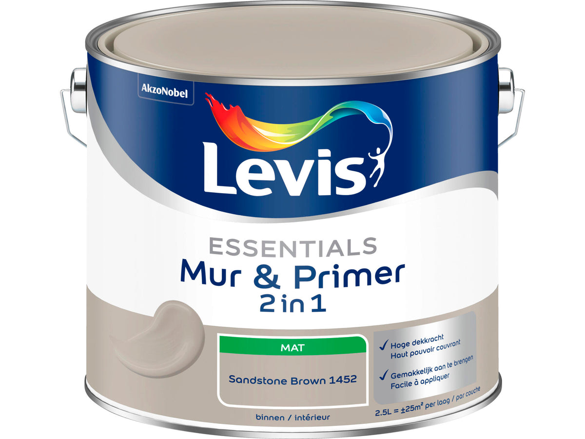 Levis Essentials 2-in-1 muurverf & primer 2,5l sandstone brown