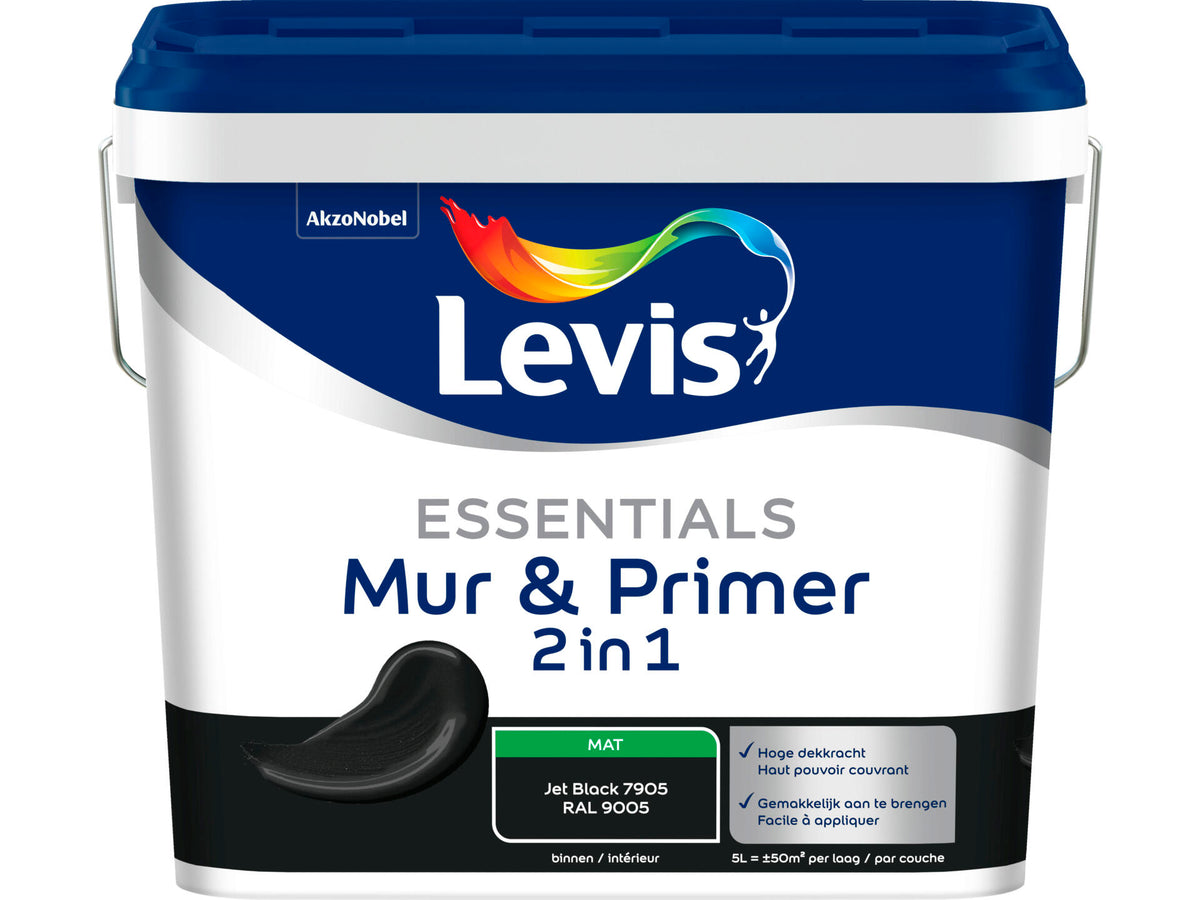 Levis Essentials 2-in-1 muurverf & primer 5l jet black