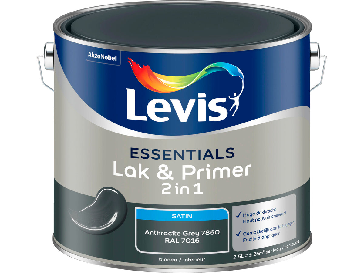 Levis Essentials lak en primer zijdeglans 2,5l anthracite grey