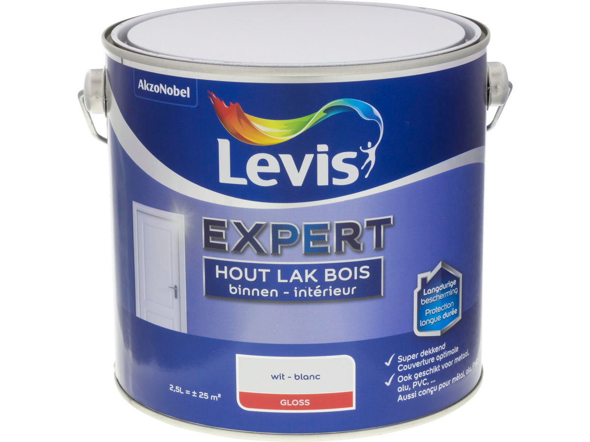 Levis Expert houtlak binnen hoogglans 2,5l wit