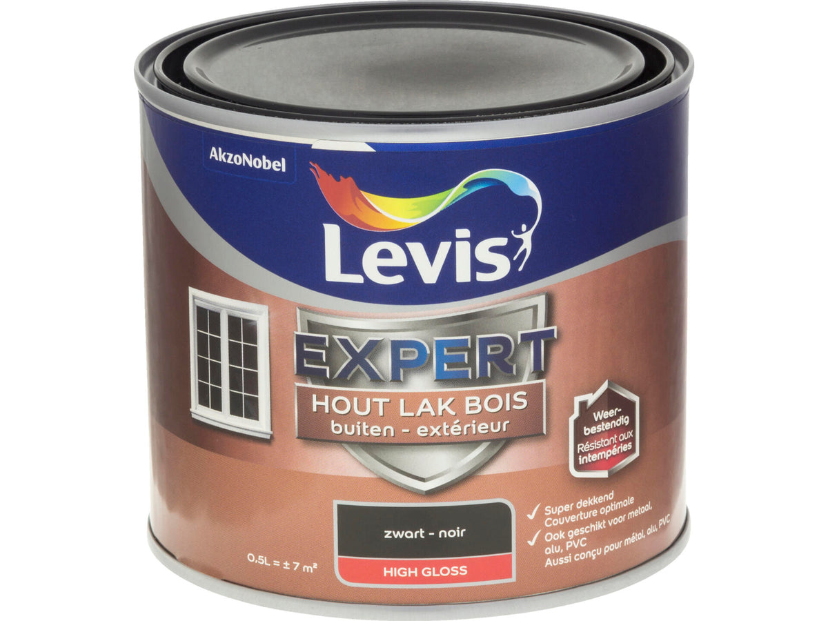 Levis Expert houtlak buiten hoogglans 0,5l zwart