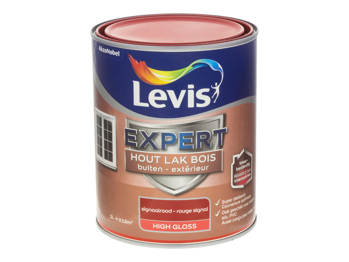 Levis Expert houtlak buiten hoogglans 1l signaalrood