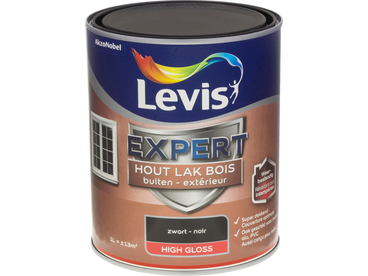 Levis Expert houtlak buiten hoogglans 1l zwart