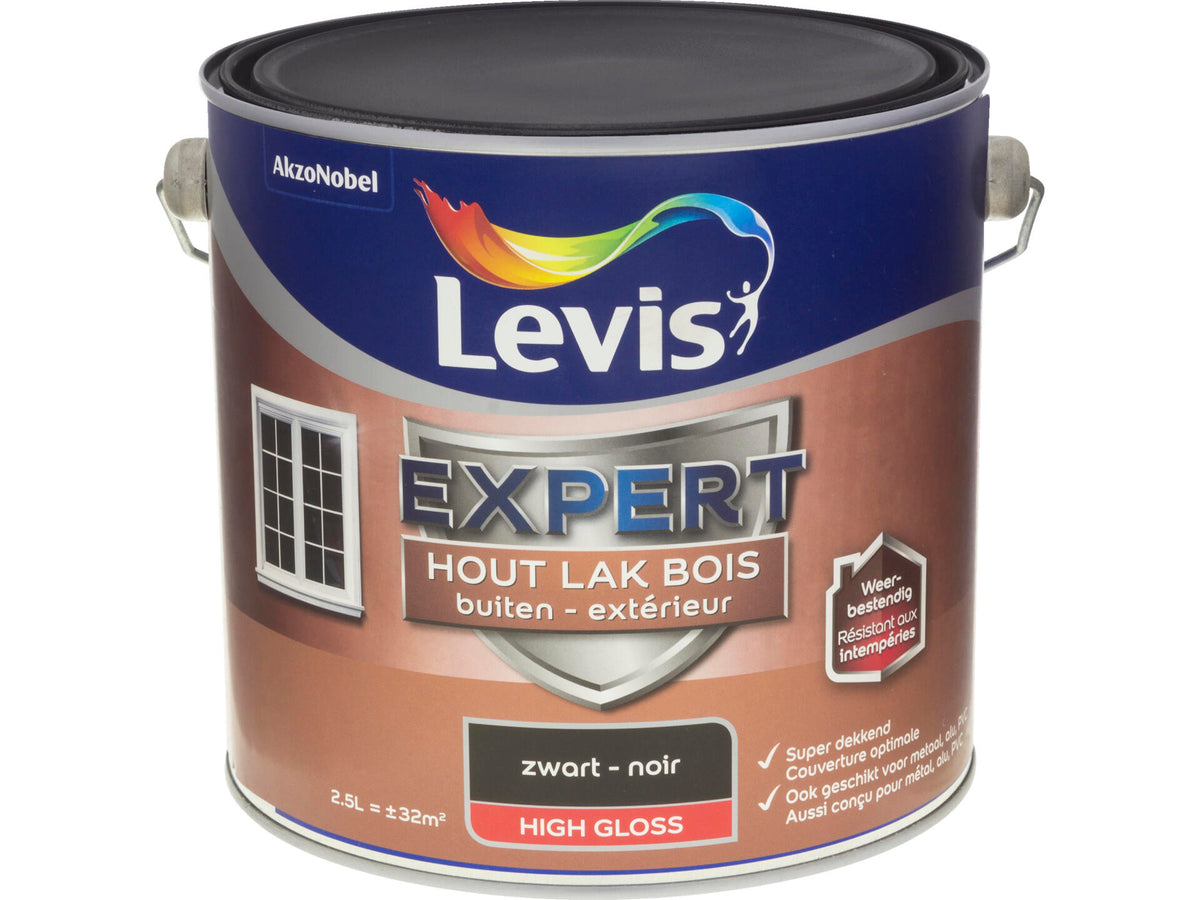 Levis Expert houtlak buiten hoogglans 2,5l zwart