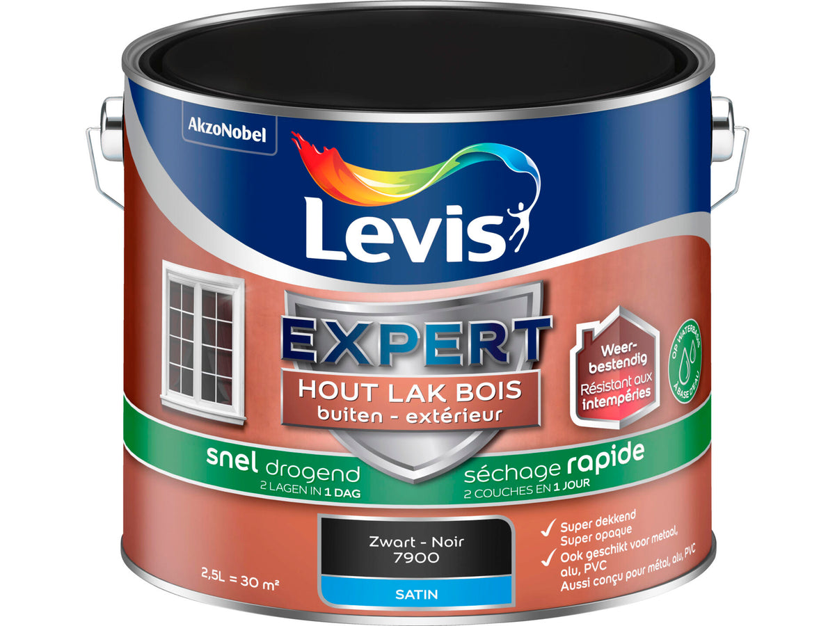 Levis Expert houtlak buiten sneldrogend zijdeglans 2,5l zwart
