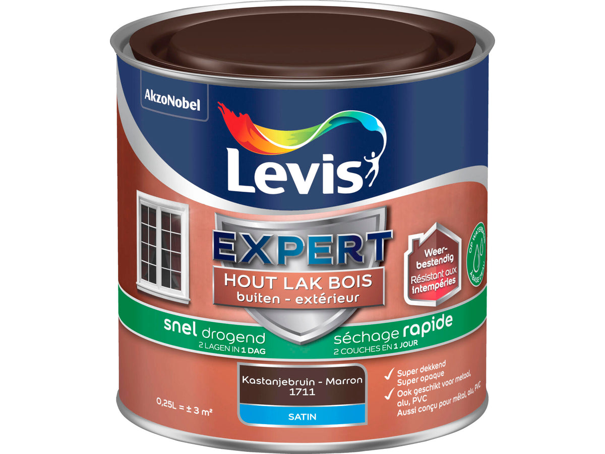 Levis Expert houtlak buiten zijdeglans 0,25l kastanjebruin