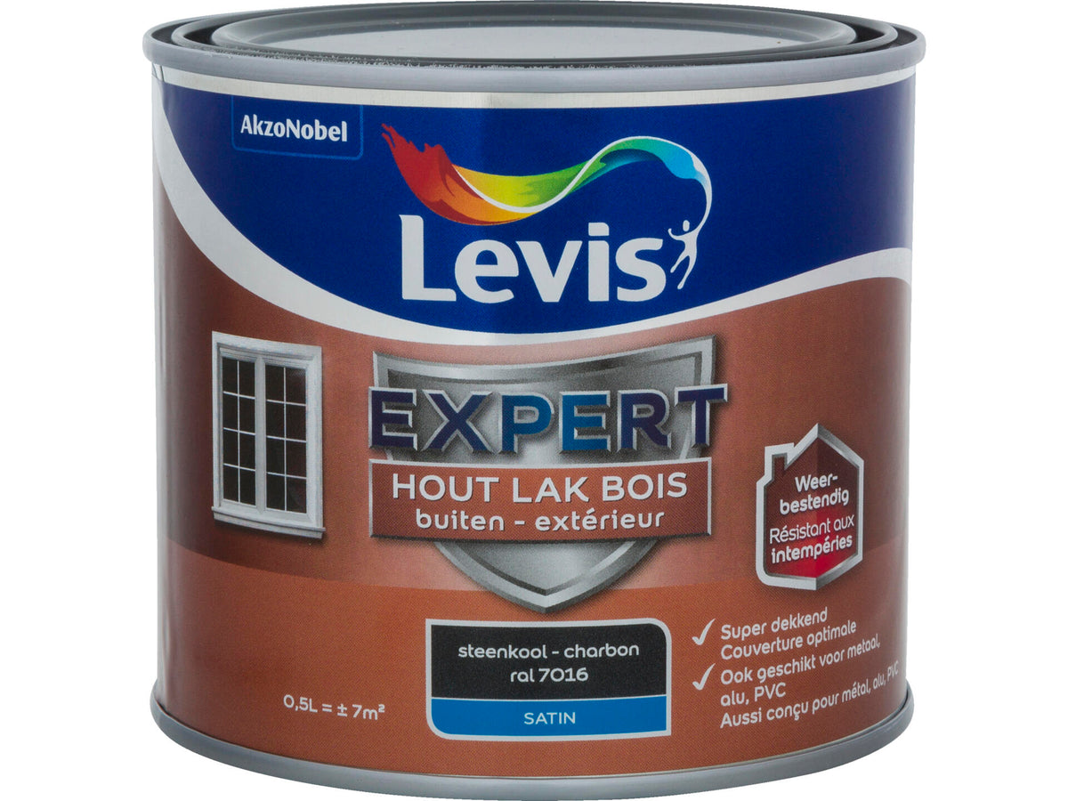 Levis Expert houtlak buiten zijdeglans 0,5l steenkool