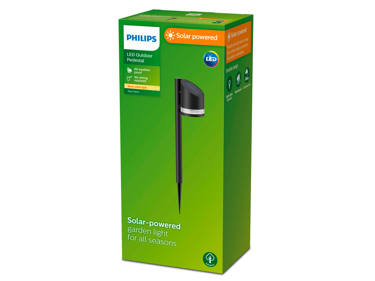 Philips Fyve LED tuinpaal op spies solar 1,5W zwart