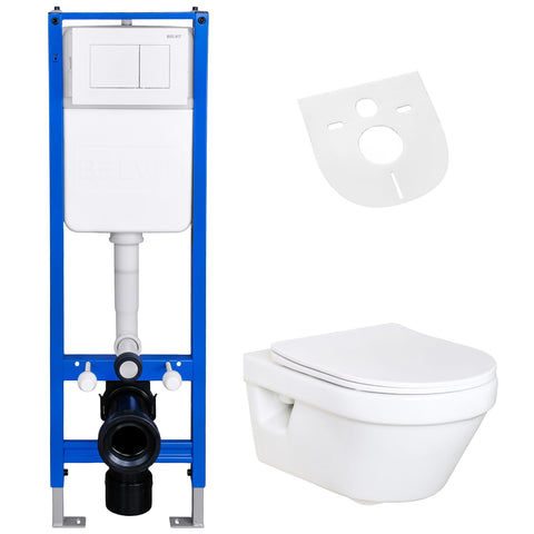Villeroy & Boch Architectura wc zonder spoelrand complete set met BELVIT hoek-inbouwelement en bedieningsplaat wit, wc-packs — SKU MB-34341-39043, EAN 5404029136736