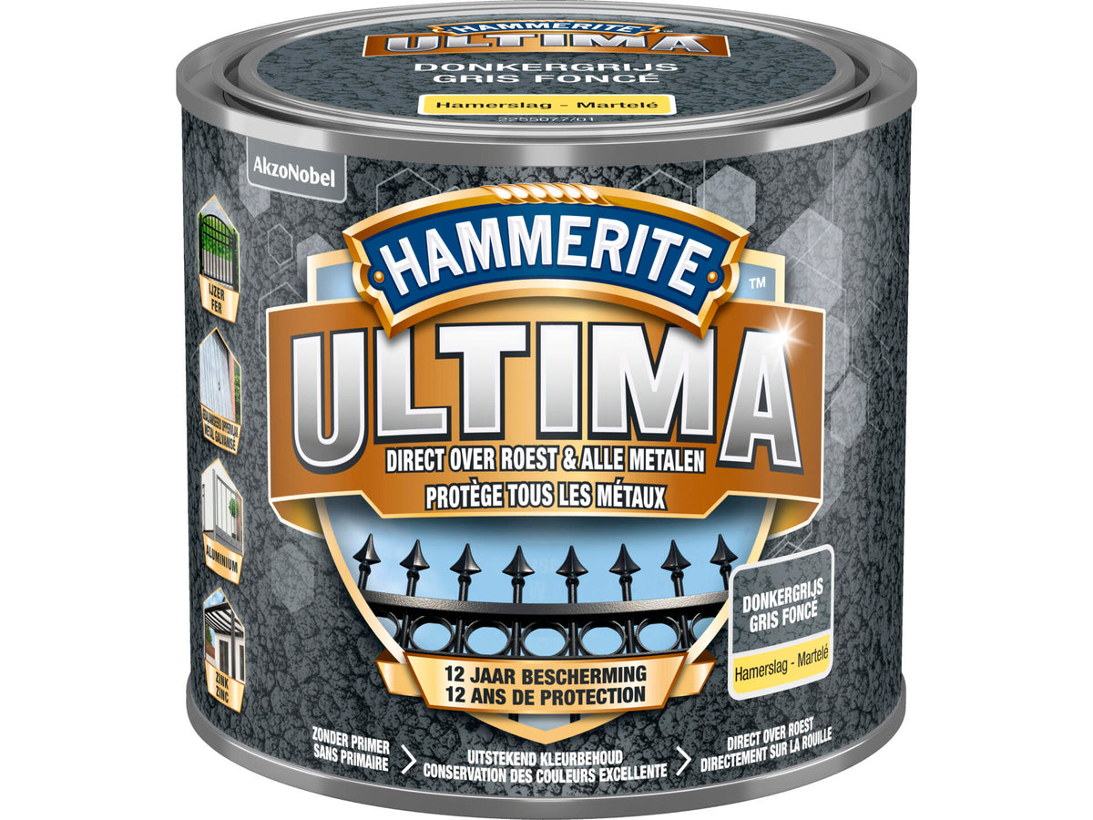 Hammerite Ultima metaallak hoogglans 0,5l donkergrijs
