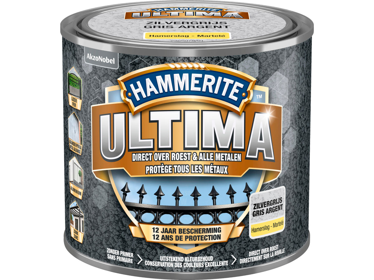 Hammerite Ultima metaallak hoogglans 0,5l zilvergrijs