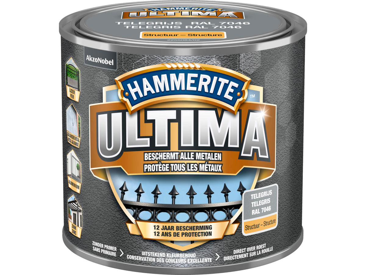 Hammerite Ultima metaallak mat 0,5l donkergrijs