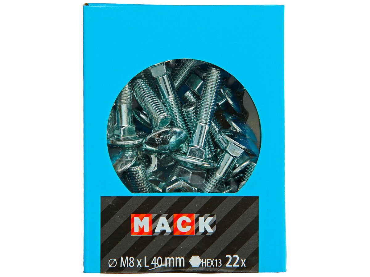 Mack Houtbout met moer M8 40mm verzinkt 22 stuks