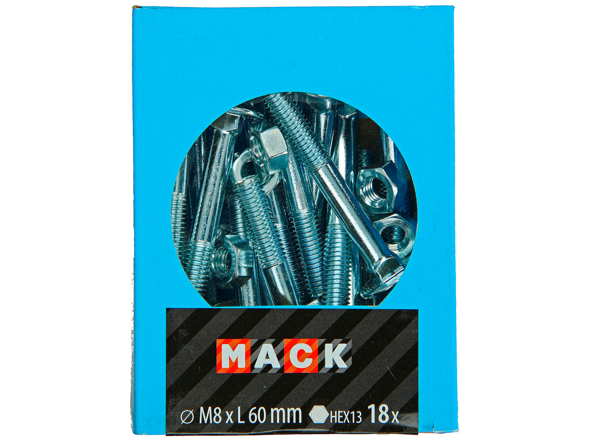 Mack Houtbout met moer M8 60mm verzinkt 18 stuks