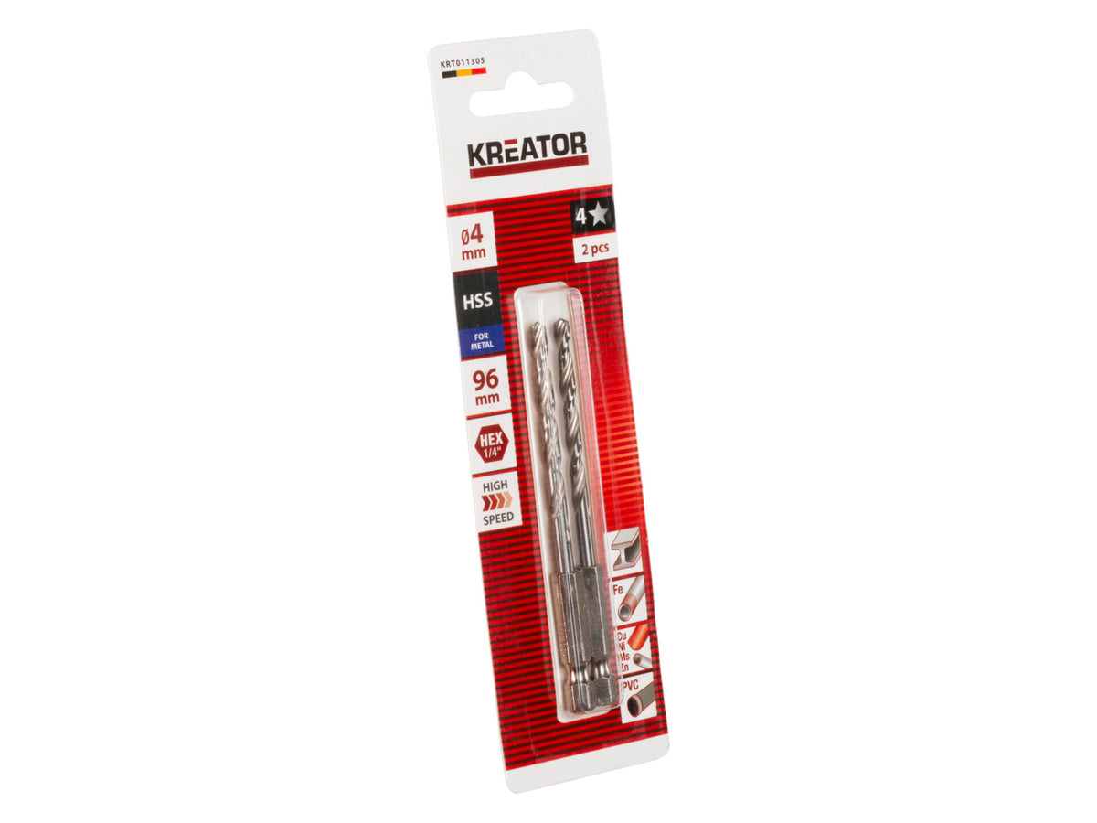 Kreator KRT011305 metaalboor HSS HEX 4mm 2 stuks