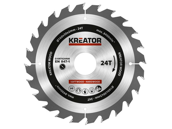 Kreator KRT020408 lame de scie circulaire 160mm 24D bois