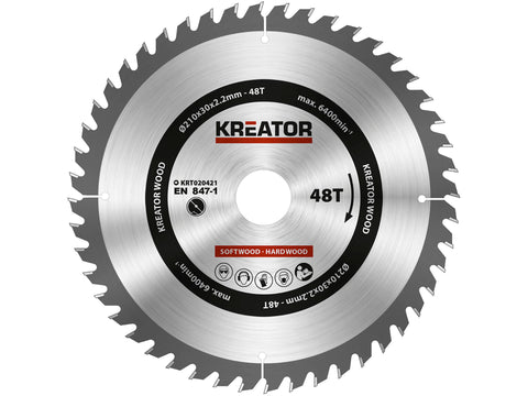 Kreator KRT020421 cirkelzaagblad 210mm 48T hout, zaagbladen — SKU COLOS-329458, EAN 5400338071218