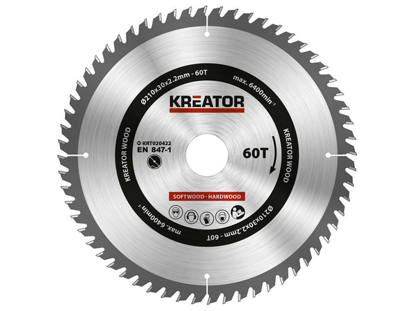 Kreator KRT020422 cirkelzaagblad 210mm 60T hout