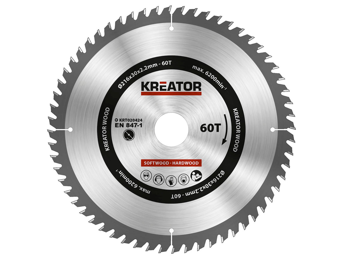 Kreator KRT020424 cirkelzaagblad 216mm 60T hout