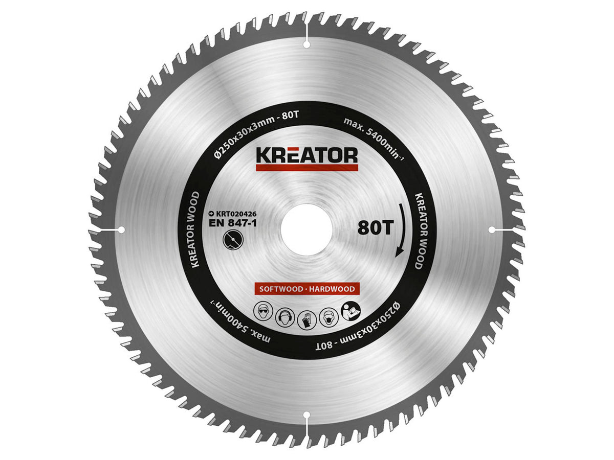 Kreator KRT020426 cirkelzaagblad 250mm 80T hout