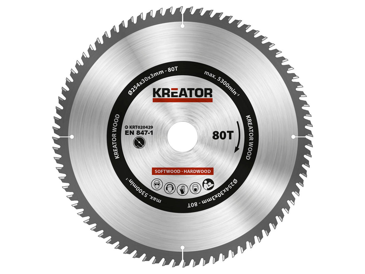 Kreator KRT020429 cirkelzaagblad 254mm 80T hout
