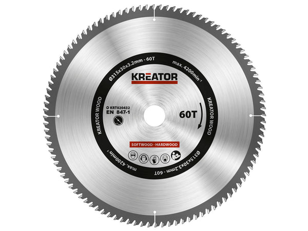 Kreator KRT020432 lame de scie circulaire 315mm 60D bois