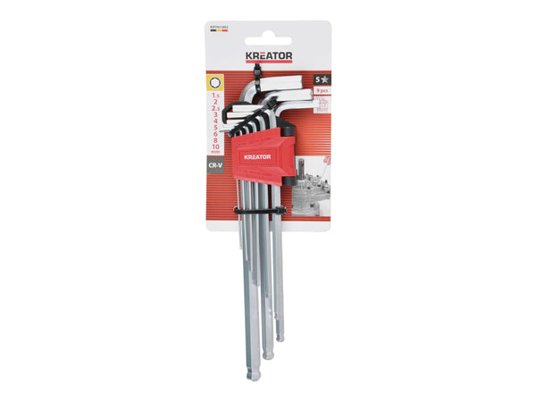 Kreator KRTH21802 inbussleutelset lang bp 1,5-10 mm 9-delig