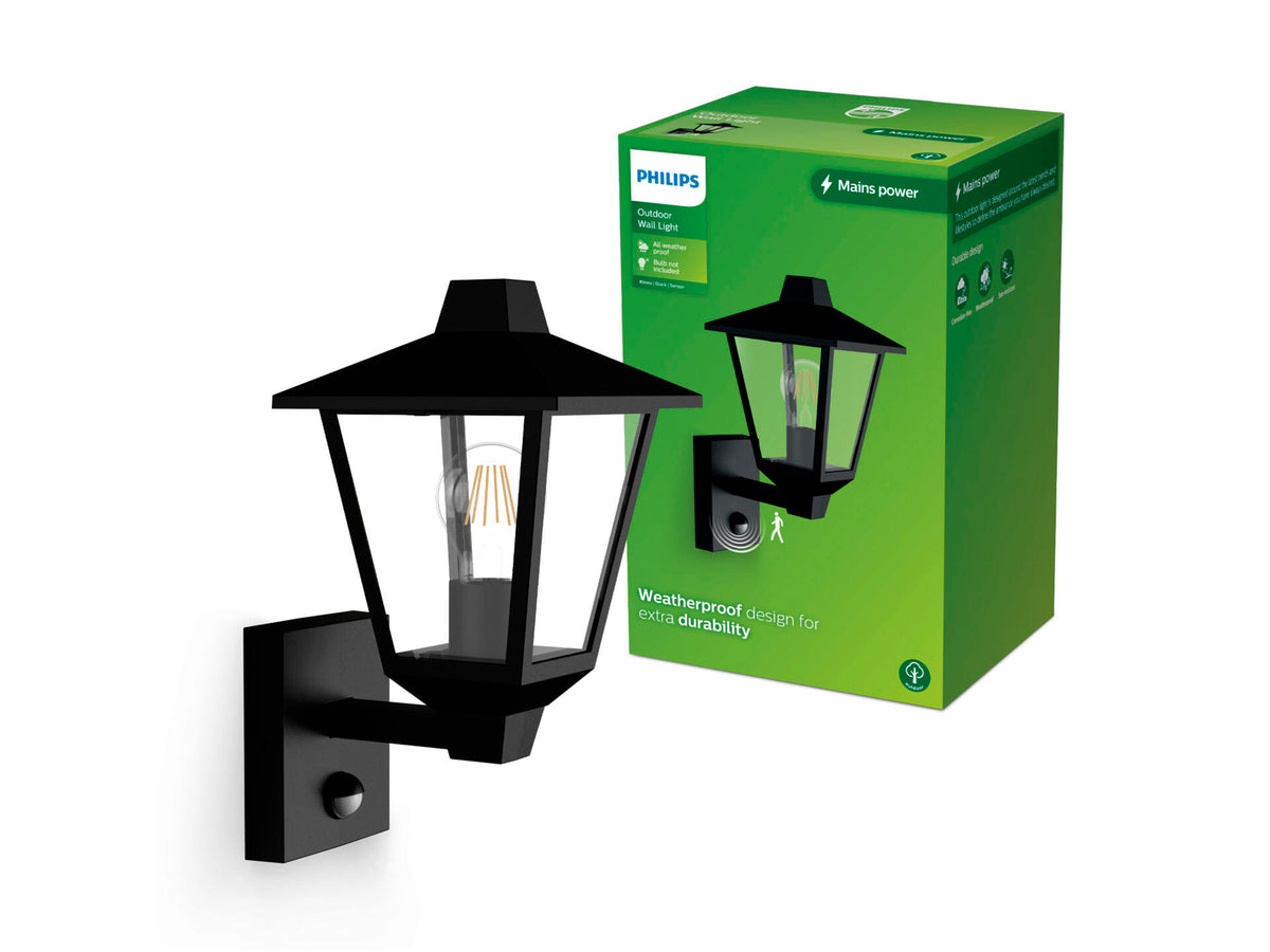 Philips Kinno wandlamp E27 25W met bewegingssensor zwart