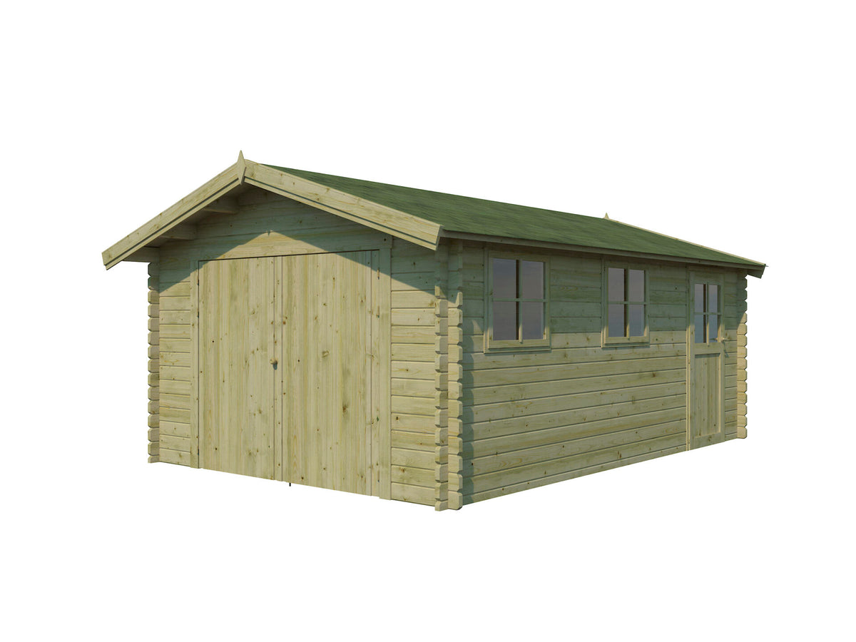 Woodlands Kirkenes garage 565x385x255 cm shingles hout geïmpregneerd