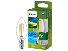 Philips ampoule LED flamme filament transparent E14 3,8W blanc chaud