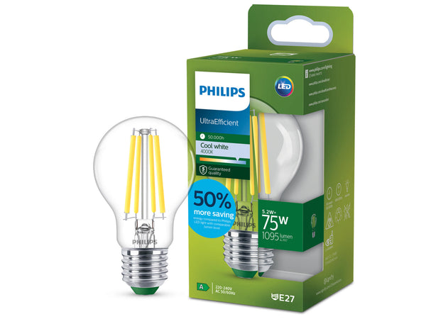 Philips ampoule LED poire filament E27 5,2W blanc froid