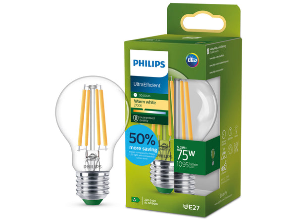 Philips ampoule LED poire filament E27 75W blanc chaud