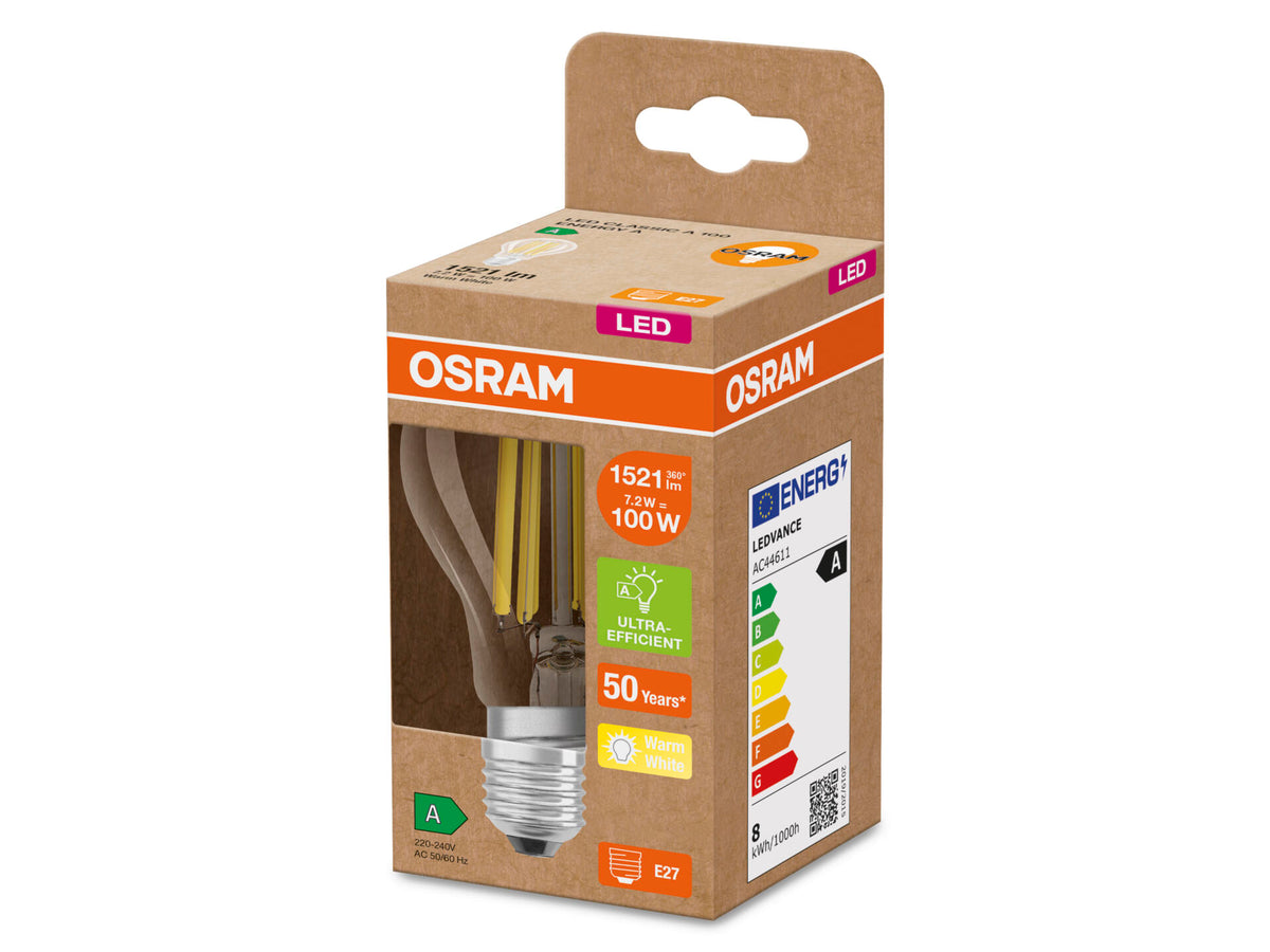 Osram LED peerlamp filament E27 7,2W warm wit