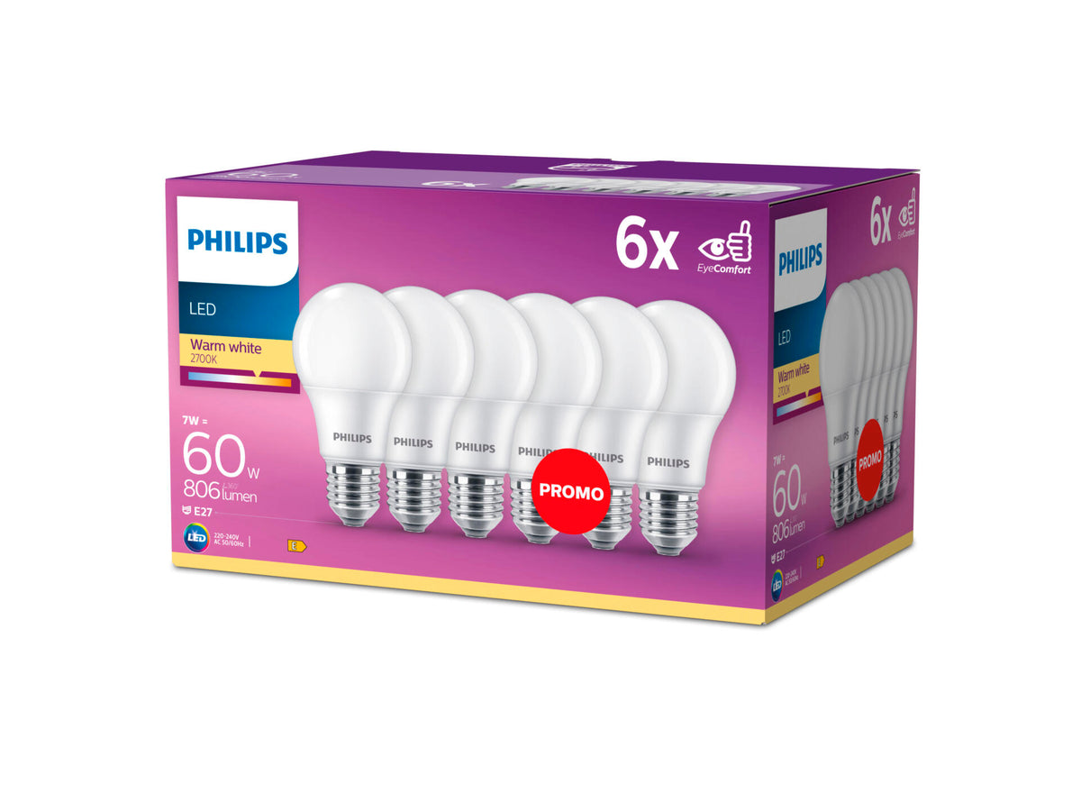 Philips LED peerlamp mat E27 8W 6 stuks