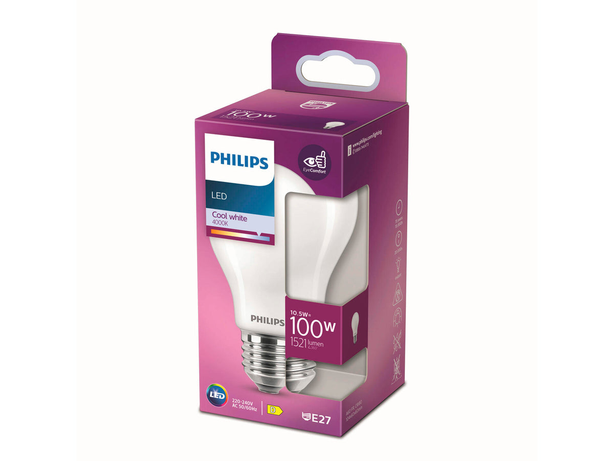 Philips LED peerlamp mat glas E27 10,5W koud wit