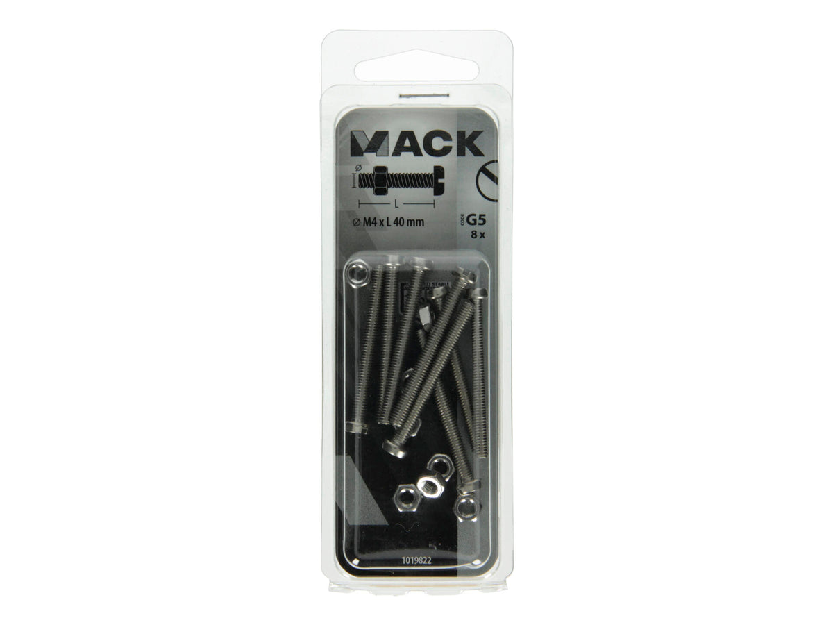 Mack Metaalschroeven met moer 40x4 mm inox 8 stuks