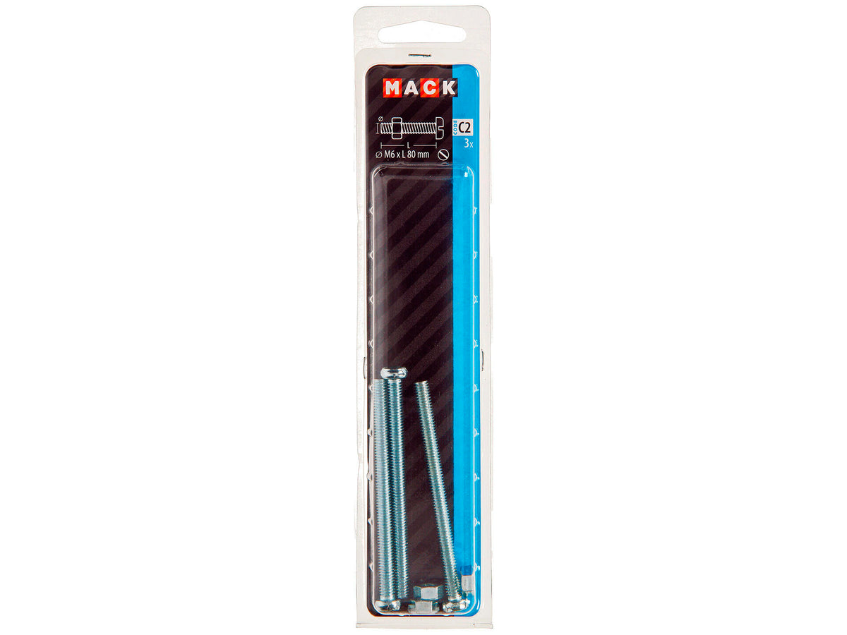 Mack Metaalschroeven met moer 80x6 mm verzinkt 3 stuks