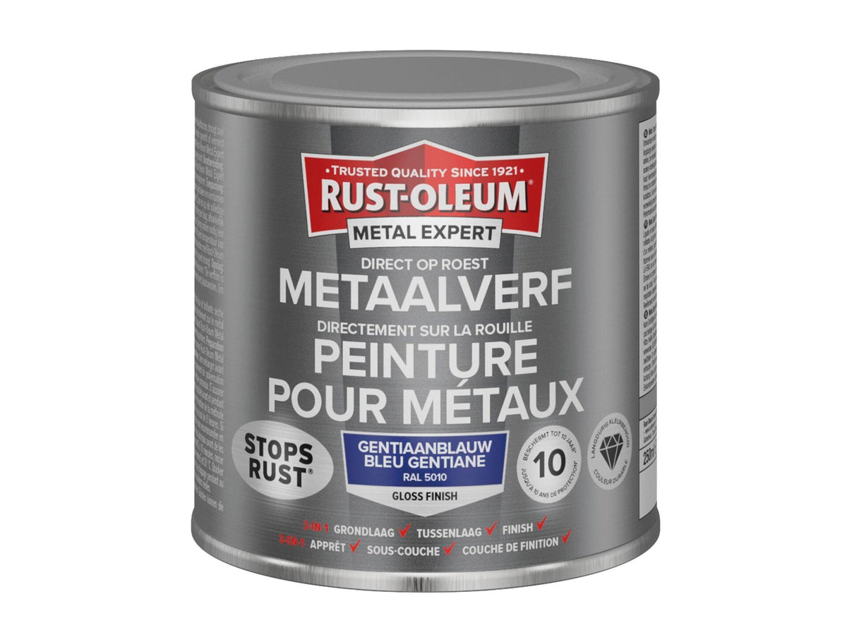 Rust-oleum Metal Expert metaalverf hoogglans 250ml gentiaanblauw
