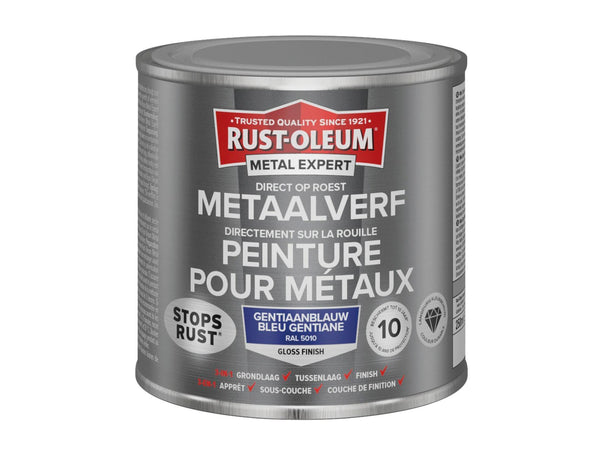 Rust-oleum Metal Expert metaalverf hoogglans 250ml gentiaanblauw