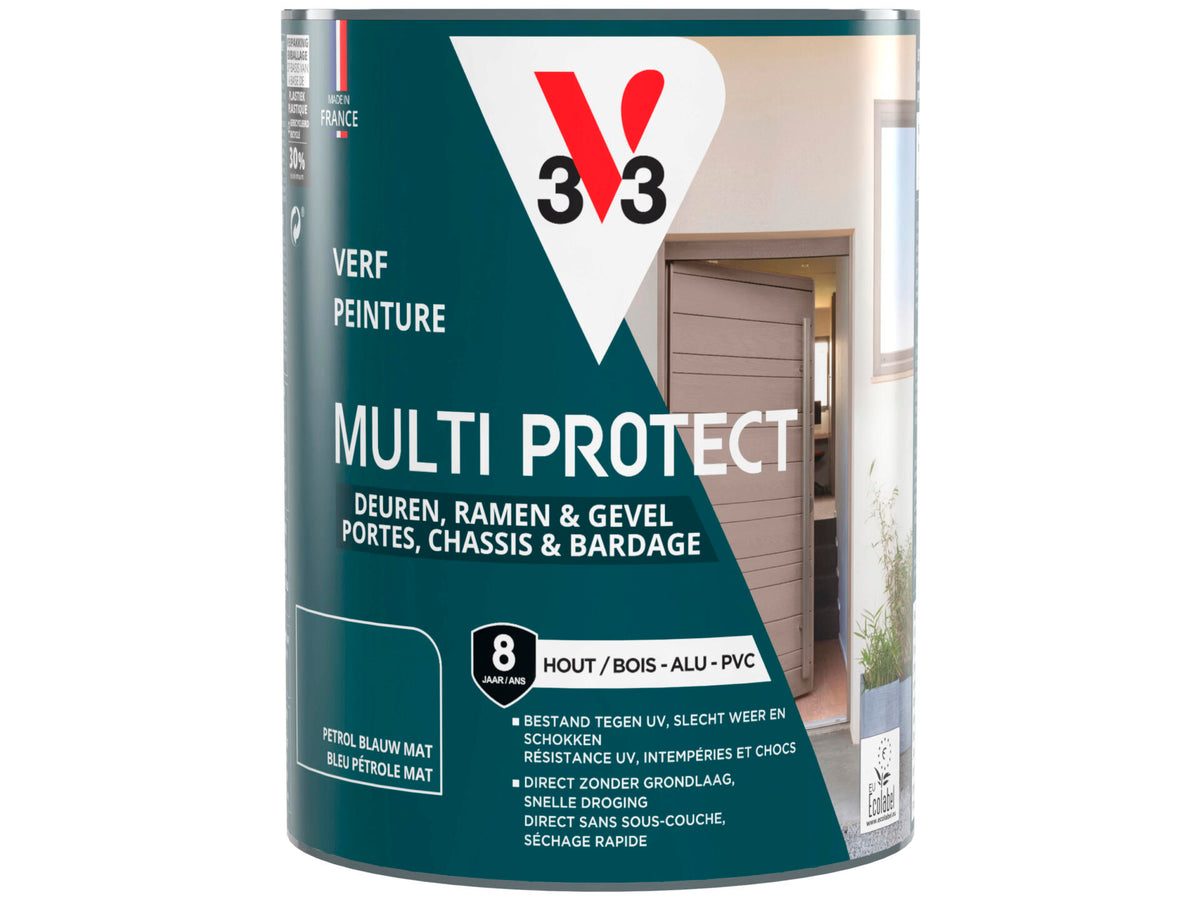 V33 Multi Protect verf hout alu pvc 0,75l petrol blauw