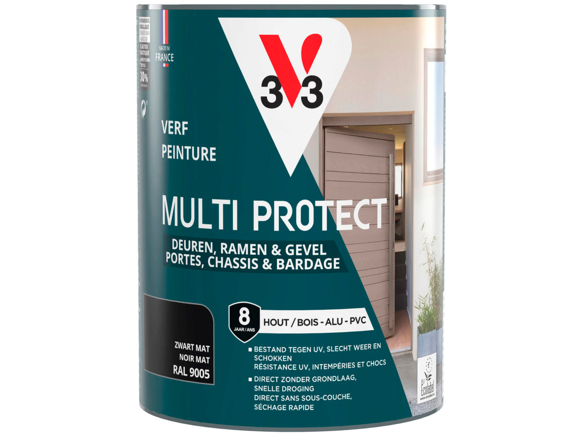V33 Multi Protect verf hout alu pvc 0,75l zwart