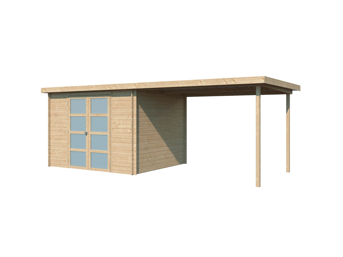 Gardenas Nice houten tuinhuis 295x250x208 cm blokhut + extensie 300cm